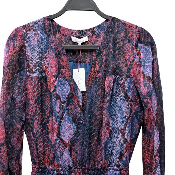 Parker Serpentina Snakeskin Print Silk Dress XS Long Sleeve Ruffle Hem - Picture 4 of 8
